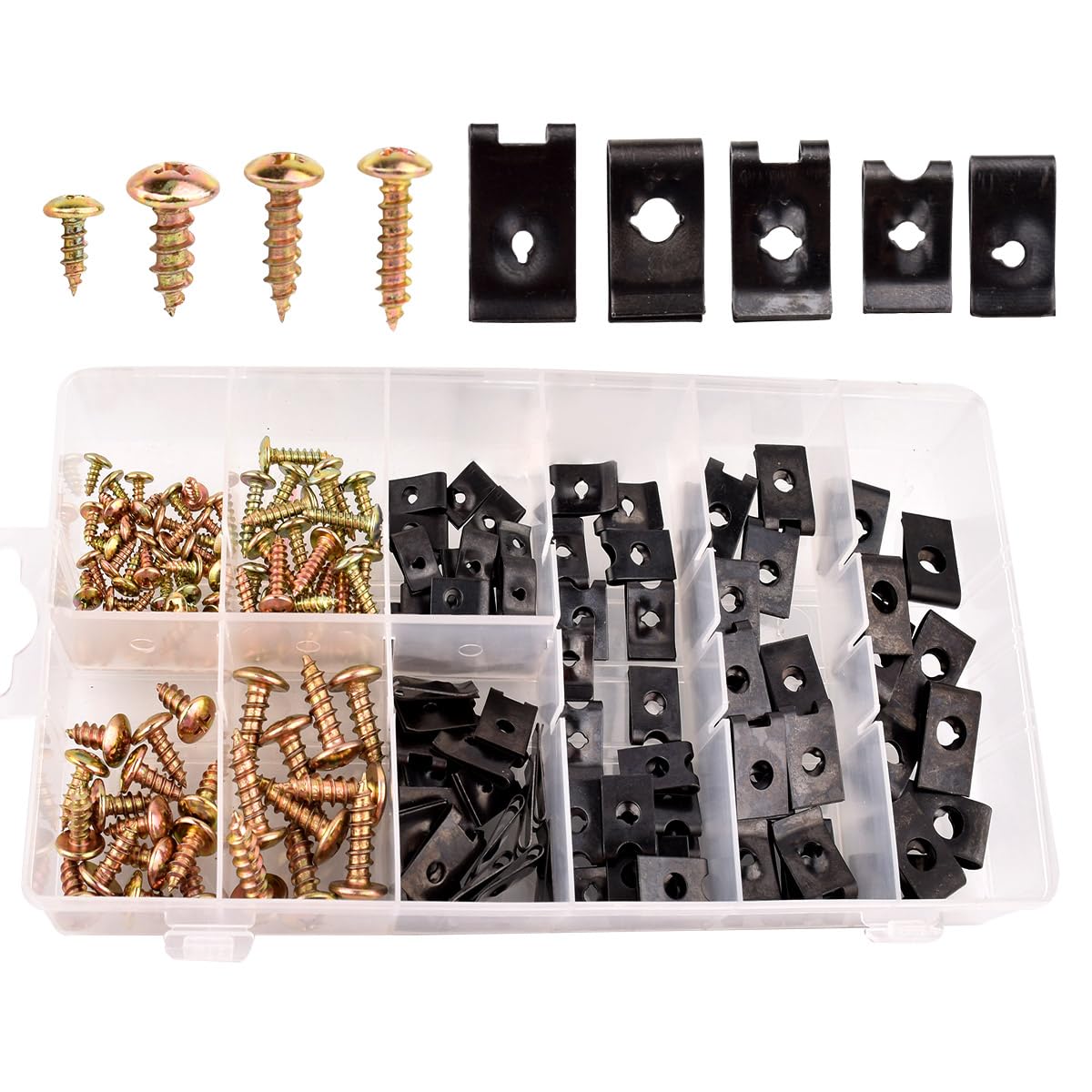 170pcs U-Clip & Schraube Sortiment Automotive U-Mutter und Schraube Kombination Set für Armaturenbrett Türverkleidung Innenverkleidung 170pcs U-Clip & Schraube Sortiment Automotive U-Mutter und Schraube Kombination Set für Armaturenbrett Türverkleidung Innenverkleidung von Awxevcik