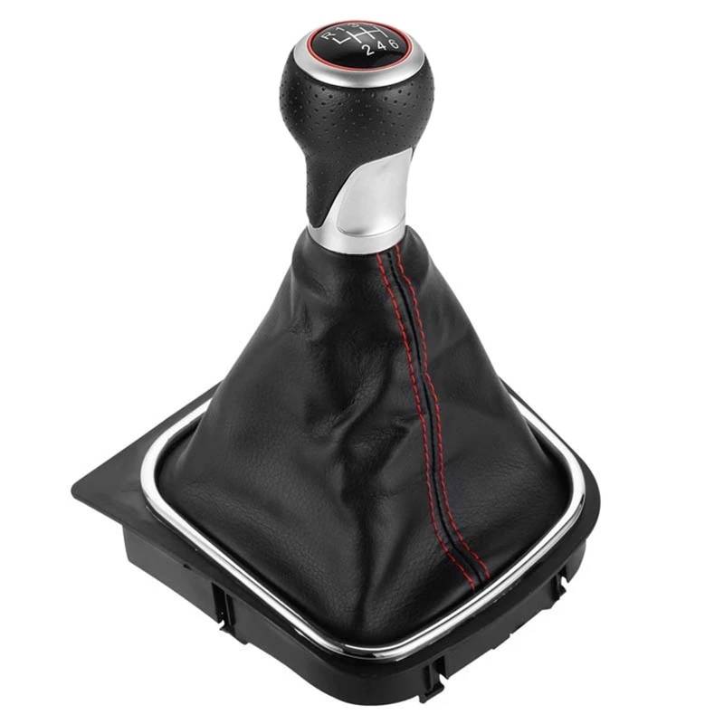 Auto Schaltknauf Für VW Für Golf 5 Für Golf 6 MK5 MK6 R32 Für GTI 2004-2009 5 6-Gang-Schaltknauf Leder Auto Manual Stick Handball Schaltknauf Automatik(Red Line 6 Speed) von Axexnejv
