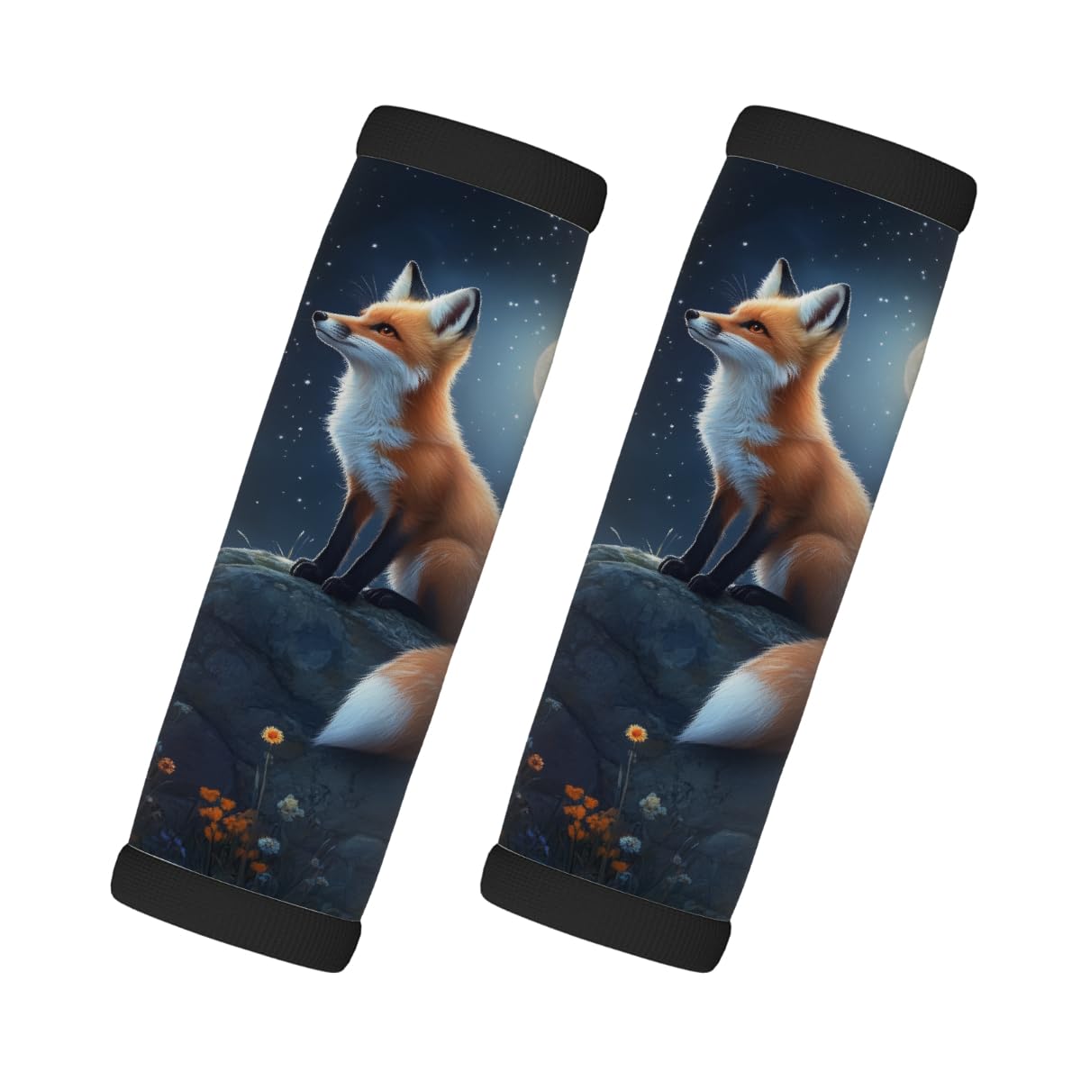 2 x Neopren-Gepäckgriffwickel, Fuchs, Mond, Blume, Koffergriff-Handschuhe, Gepäckmarkierer zur einfachen Identifizierung 2 x Neopren-Gepäckgriffwickel, Fuchs, Mond, Blume, Koffergriff-Handschuhe, Gepäckmarkierer zur einfachen Identifizierung von Axurera