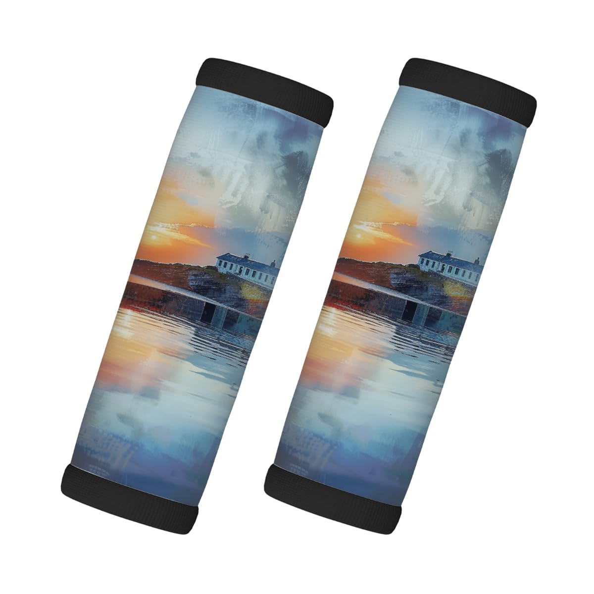 Neopren-Gepäckgriffwickel, Malerei, Leuchtturm, Fluss, Sonnenuntergang, Koffergriffhandschuhe, Gepäckmarkierer zur einfachen Identifizierung, 2 Stück Neopren-Gepäckgriffwickel, Malerei, Leuchtturm, Fluss, Sonnenuntergang, Koffergriffhandschuhe, Gepäckmarkierer zur einfachen Identifizierung, 2 Stück von Axurera