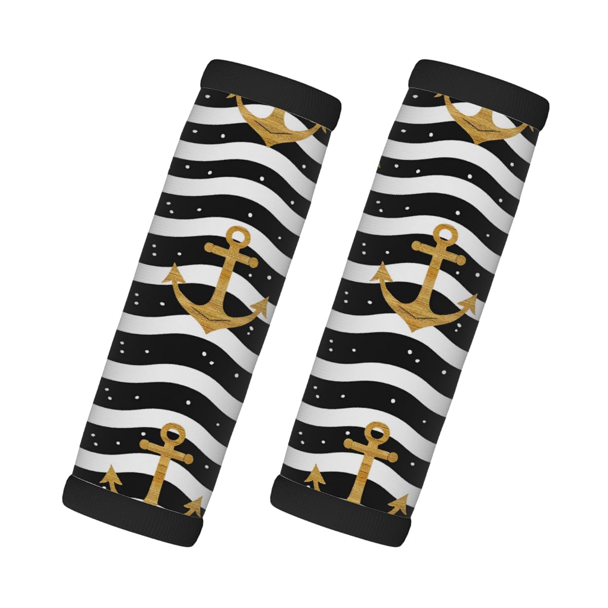 Neopren-Gepäckgriffwickel, goldener Anker, Wellenstreifen, Koffergriff-Handschuhe, Gepäckmarkierer zur einfachen Identifizierung, 2 Stück Neopren-Gepäckgriffwickel, goldener Anker, Wellenstreifen, Koffergriff-Handschuhe, Gepäckmarkierer zur einfachen Identifizierung, 2 Stück von Axurera