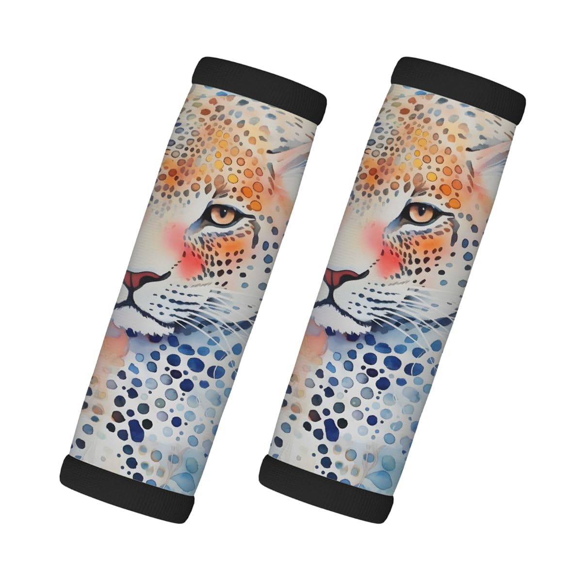 Neopren-Gepäckgriffwickel, orange-blau, Aquarell-Leopardenmuster, Koffergriff-Handschuhe, Gepäckmarker zur einfachen Identifizierung, 2 Stück Neopren-Gepäckgriffwickel, orange-blau, Aquarell-Leopardenmuster, Koffergriff-Handschuhe, Gepäckmarker zur einfachen Identifizierung, 2 Stück von Axurera