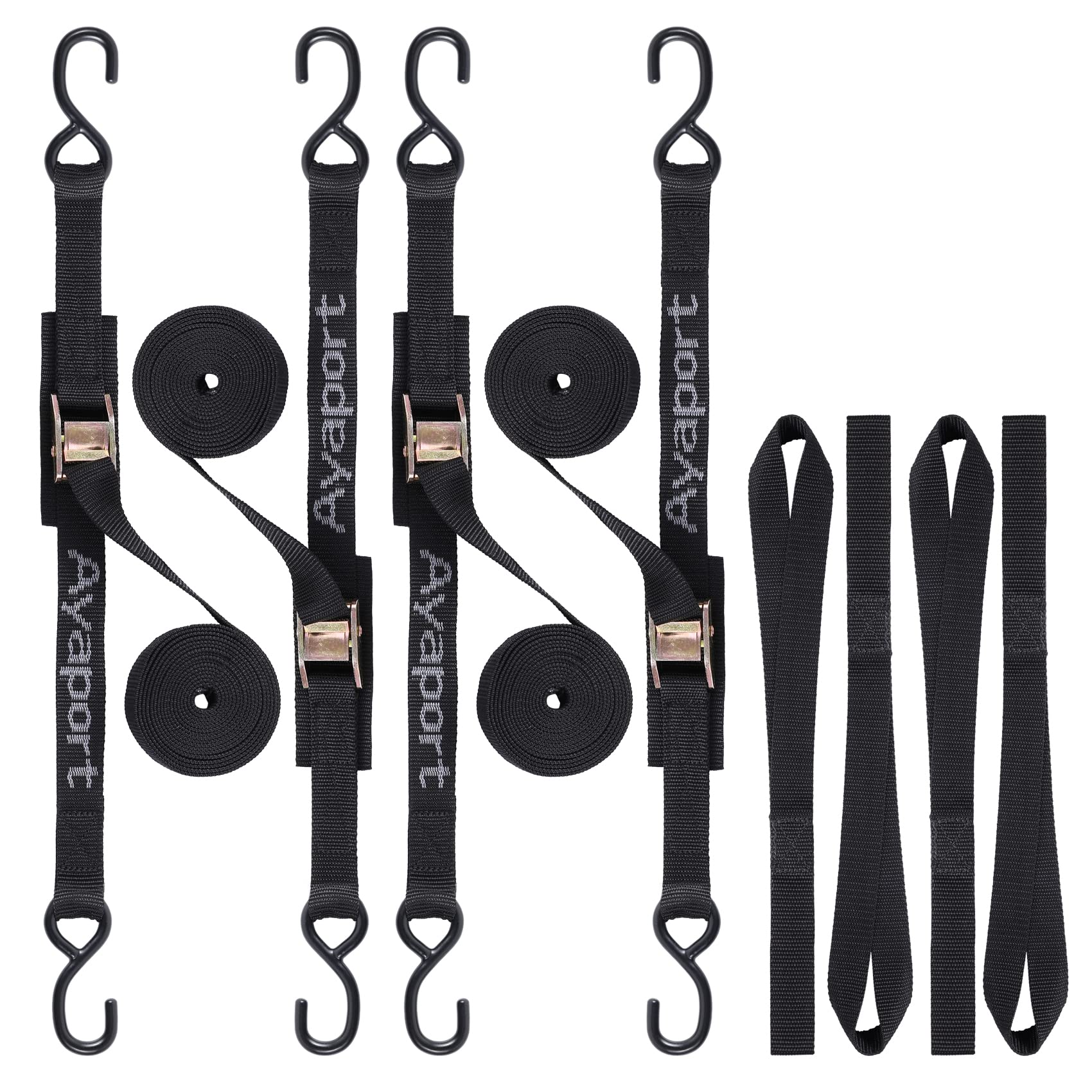 Ayaport Cam Buckle Tie Down Straps 4 x 1000kgs Break Strength Securing Straps with S Hooks for Motorcycle, Kayak, Car, Truck, Boat, Dirt Bike, Pack of 4 (1.8Mx2.5CM) von Ayaport