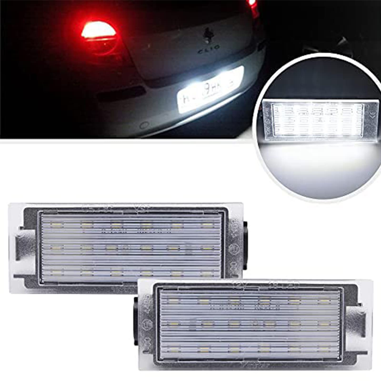 2 x LED-Kennzeichenbeleuchtung, kompatibel mit Renault Clio III IV Laguna Megane 2/3 Kangoo Kadjar Twingo Trafic Master Bus Kasten 2 x LED-Kennzeichenbeleuchtung, kompatibel mit Renault Clio III IV Laguna Megane 2/3 Kangoo Kadjar Twingo Trafic Master Bus Kasten von Ayikeiy
