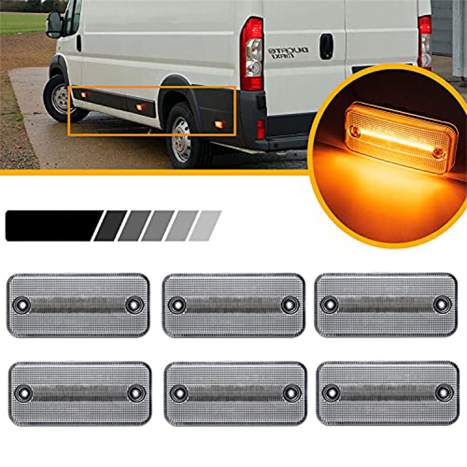 6pcs LED-Seitenblinker Marker Seitenblinker Bernsteinfarben Lichter kompatibel mit Fiat Ducato III mit Citroen Jumper/Relay II mit Peugeot Boxer DAF LF XF CF Van/Minibus von Ayikeiy