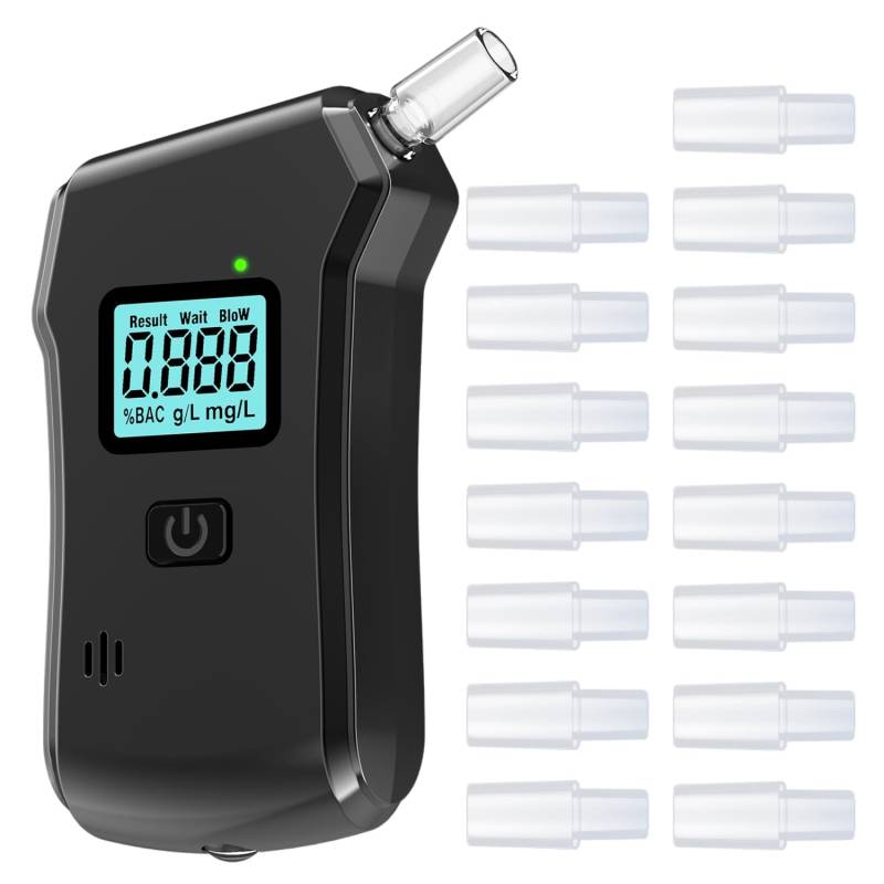 Alkoholtester, Hochpräziser Promillemessgerät mit Digitaler Blauer LCD-Anzeige, Professioneller Alkoholmessgerät, Alkohol Tester mit 15 Mundstücken,Für Den Einsatz zu Hause Oder Auf Partys von Ayolofei
