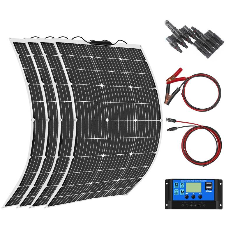 Aysolar 400 Watt Solarpanel Flexibel Kit 12V/24V Off-Grid System: 4 Stück 100W Monokristalline Solarmodule mit 40A Laderegler für Batterien, Wohnmobil,Boote, Wohnwagen, Van von Aysolar