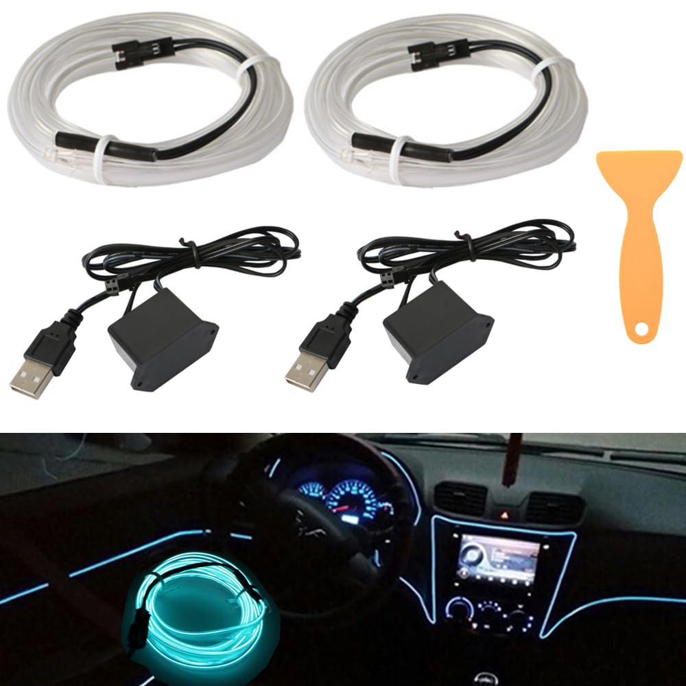2 Stück 5m Innenraumbeleuchtung,USB EL Wire,Auto Led Innenbeleuchtung,1 Schaber,Neonlichtröhre 5V Neonröhre Lichter,Streifen,Innenverkleidung Gap Dekorative mit 2 Stück USB-Port für Auto-Eisblau 2 Stück 5m Innenraumbeleuchtung,USB EL Wire,Auto Led Innenbeleuchtung,1 Schaber,Neonlichtröhre 5V Neonröhre Lichter,Streifen,Innenverkleidung Gap Dekorative mit 2 Stück USB-Port für Auto-Eisblau von AzulLanse
