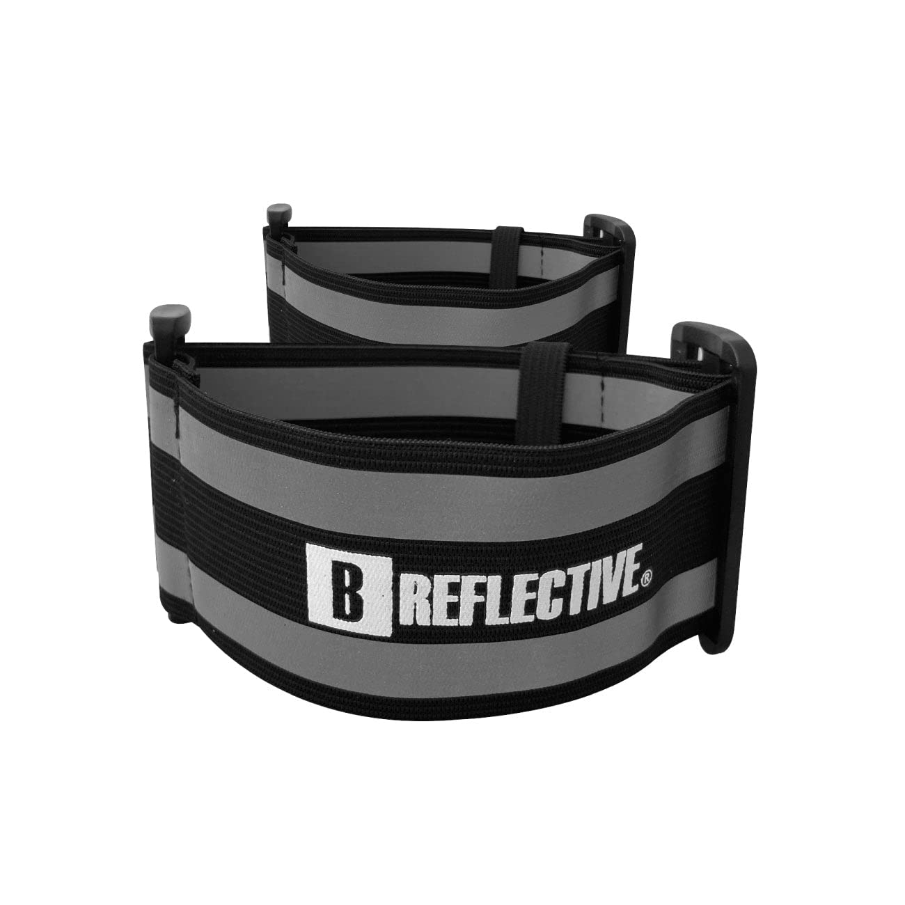 B REFLECTIVE Easy FIT™, 2er-Set aus Ultra-verstellbaren reflektierenden Mehrzweck-Armbändern: Fahrrad, Roller, Motorroller, Fußgänger, Einradfahrer, Schwarz, Größe M bis XL von B REFLECTIVE