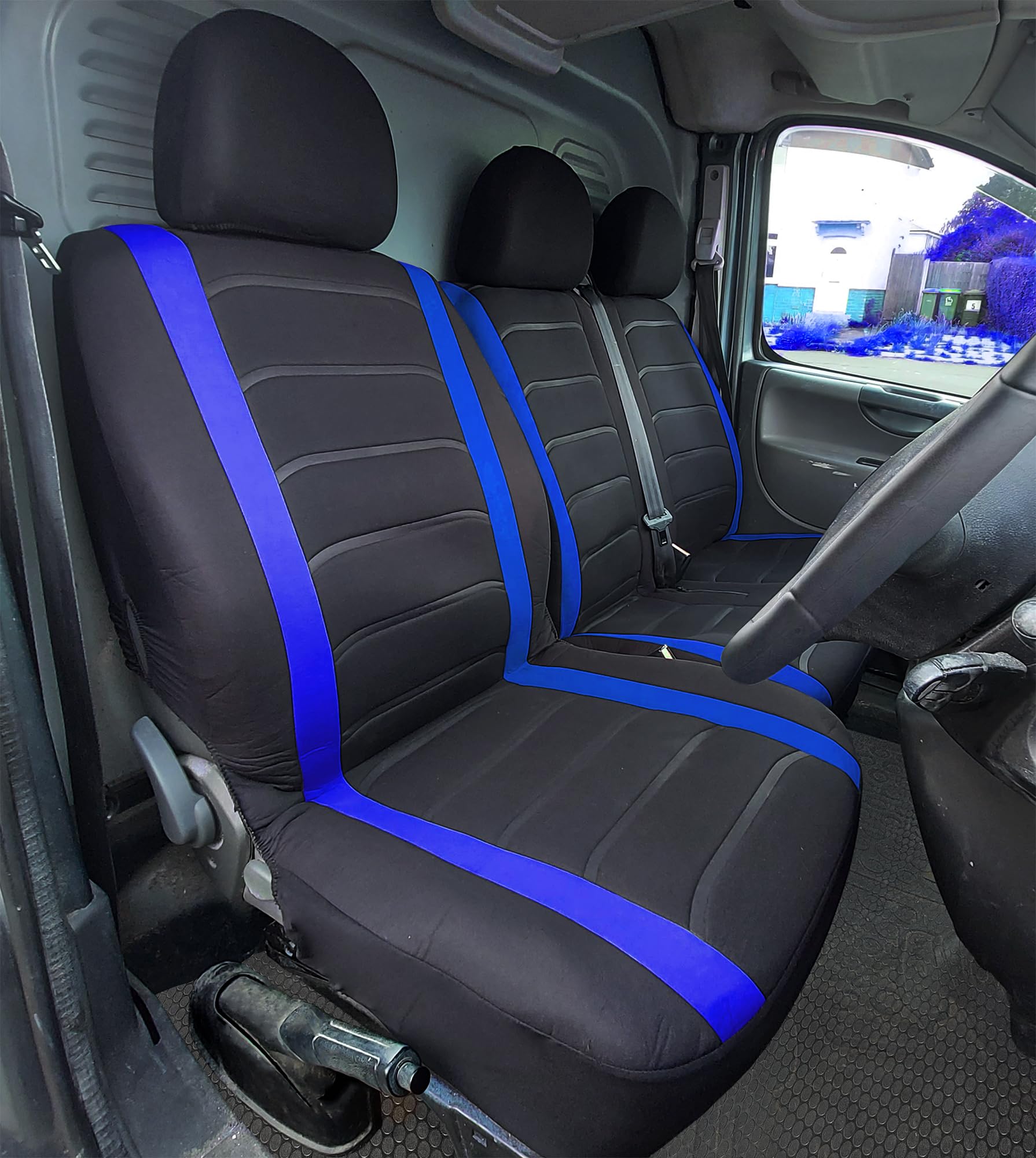 Van-Sitzbezüge, universelle Passform für die meisten LKWs, Vans, LKW, Vordersitzbezüge, Einzel- und Doppelsitzbezüge für Einzelfahrer- und Doppelsitze, 2 + 1 Sitzbezüge, 3D-Streifen-Druck (blau) von BAAZ