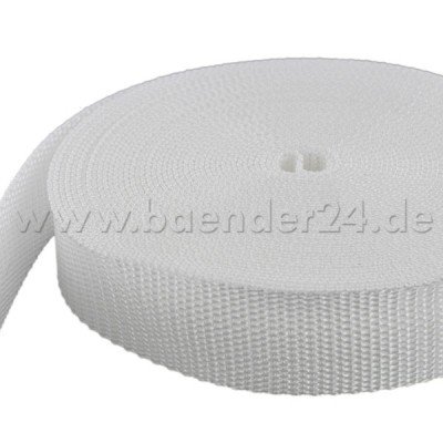 10m PP Gurtband - 25mm breit - 1,2mm stark - weiss (UV) von BAENDER24
