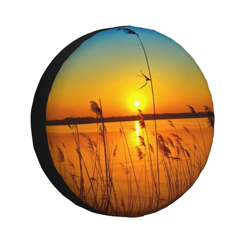 Reeds by the River Bedruckte Reifenabdeckung Ersatzreifenabdeckung Radschutz Wasserdicht Anti-UV Schnee Sonne Regen Universal Reifen Abdeckung für Auto LKW SUV 14 Zoll von BAFAFA