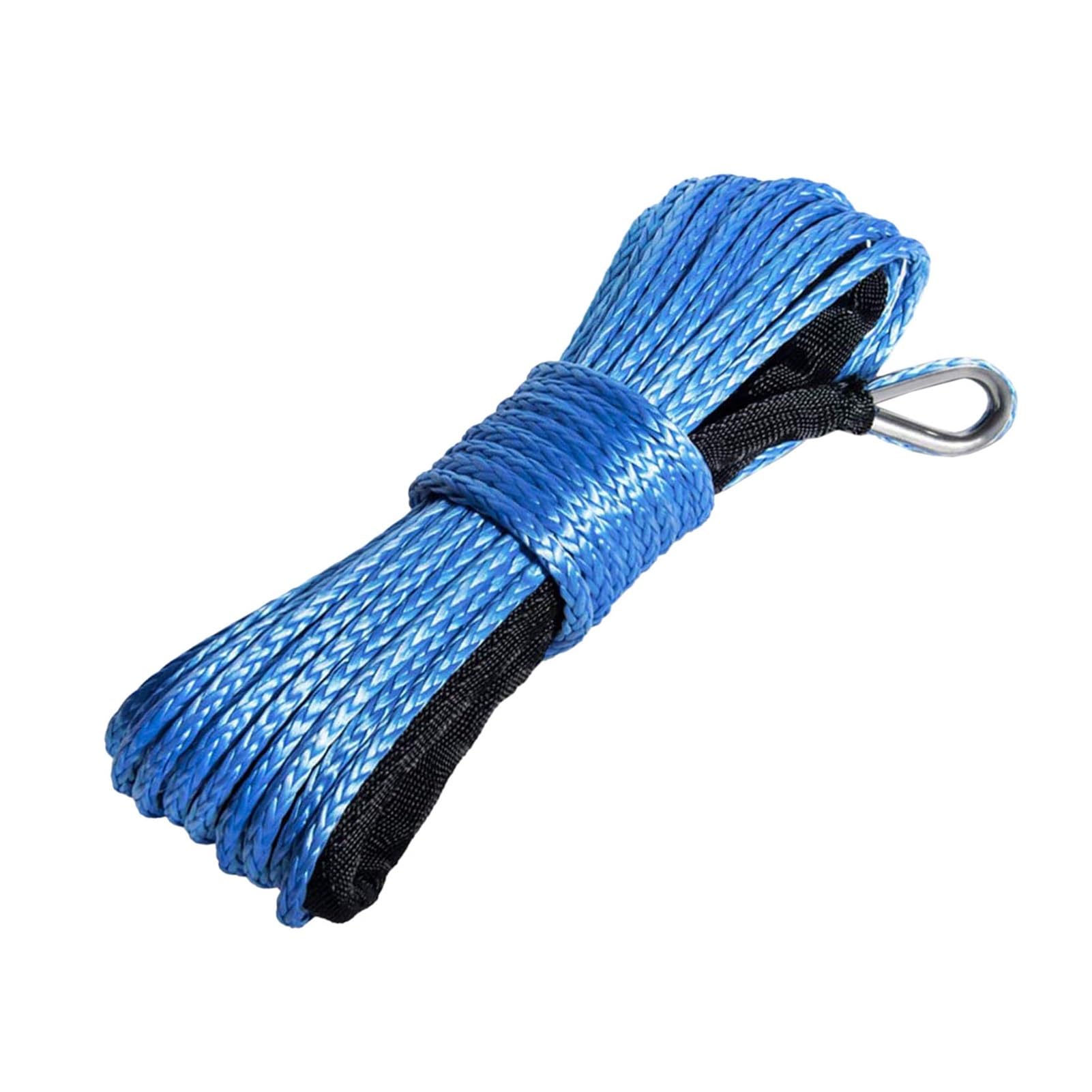 Hochleistungs-Abschleppgurt 15M 6mm Winde Seil Anhänger String Linie Kabel Synthetische Zugseil Mit Haken Auto Notfall String 7700lbs for ATV UTV LKW Boot(Blue) von BAFEIYA