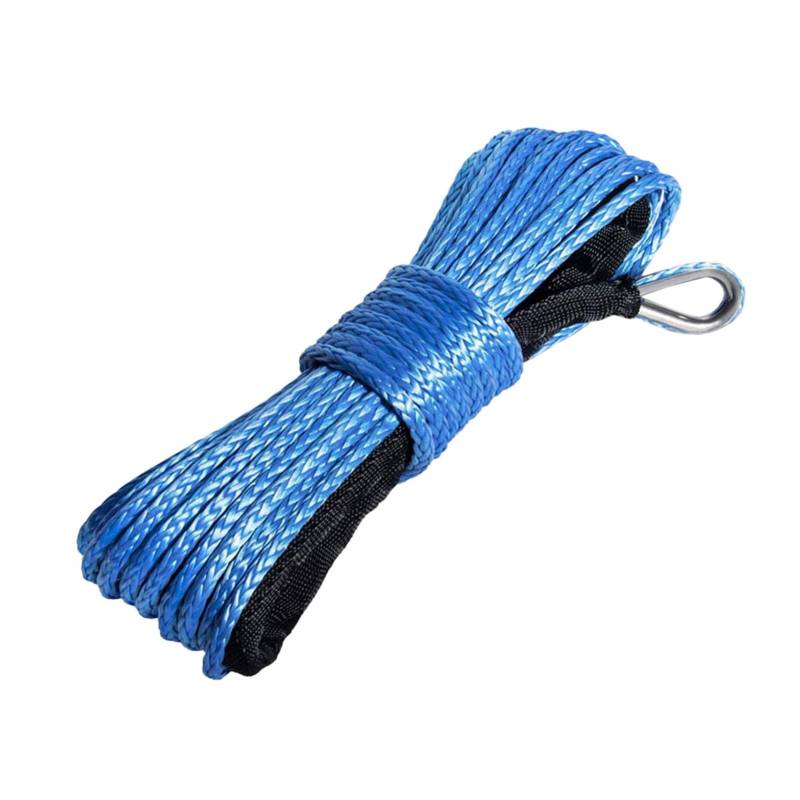 Hochleistungs-Abschleppgurt 15M 6mm Winde Seil Anhänger String Linie Kabel Synthetische Zugseil Mit Haken Auto Notfall String 7700lbs for ATV UTV LKW Boot(Blue) von BAFEIYA