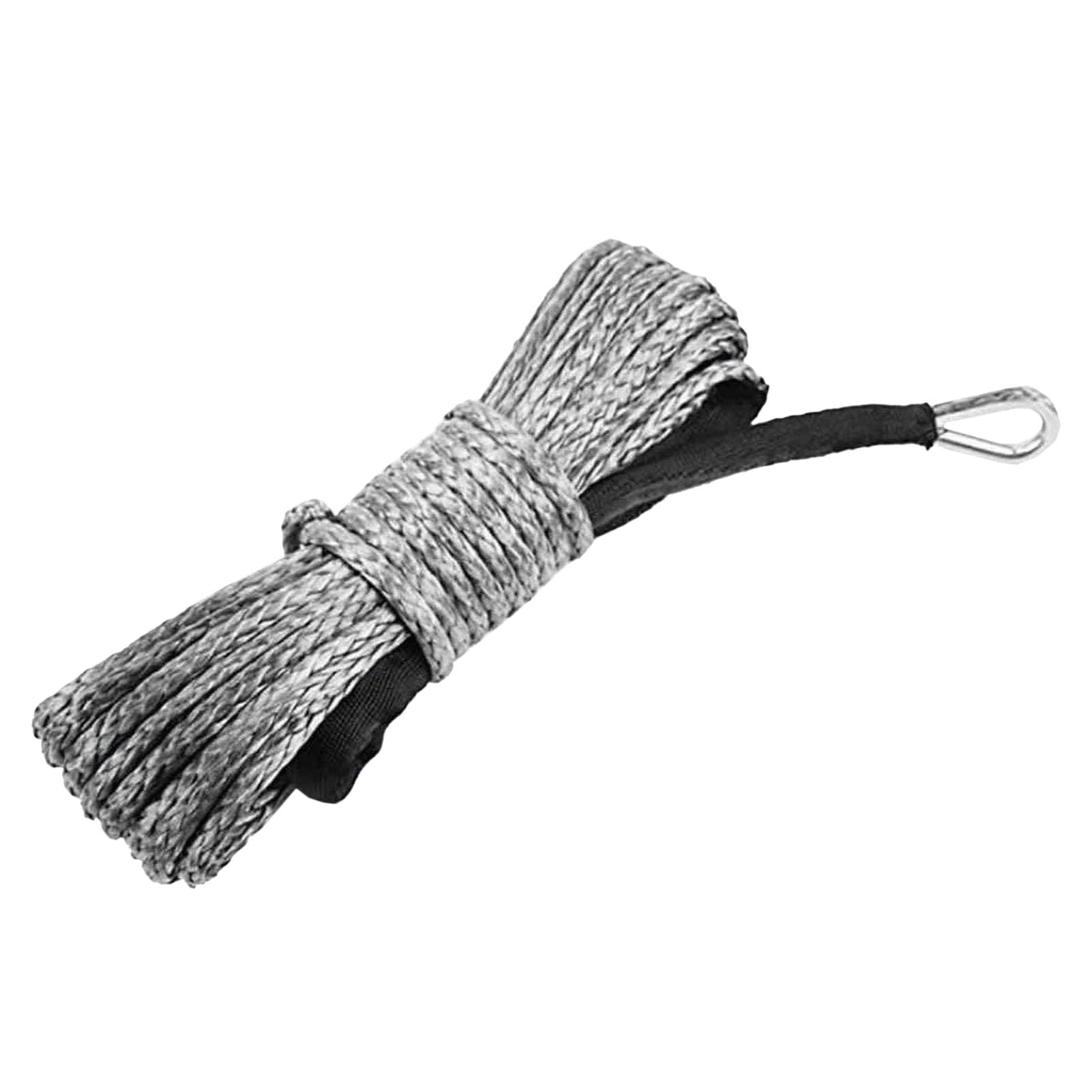 Hochleistungs-Abschleppgurt 15M 6mm Winde Seil Anhänger String Linie Kabel Synthetische Zugseil Mit Haken Auto Notfall String 7700lbs for ATV UTV LKW Boot(Grey) von BAFEIYA