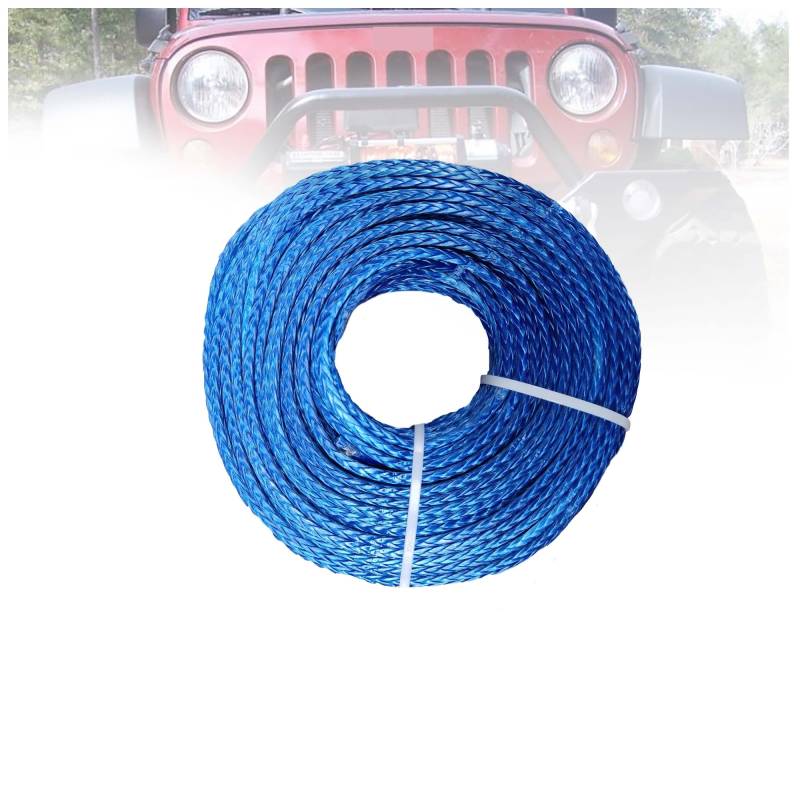 Hochleistungs-Abschleppgurt 6 mm x 100 m UHMWPE-Windenseil-Schleppleine, ATV-Windenseil-Windenkabel for ATV UTV SUV 4X4 4WD Off-Road(Blue) von BAFEIYA