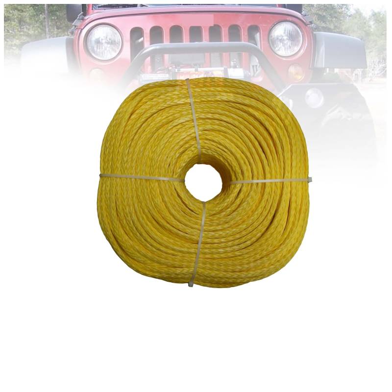 Hochleistungs-Abschleppgurt 6 mm x 100 m UHMWPE-Windenseil-Schleppleine, ATV-Windenseil-Windenkabel for ATV UTV SUV 4X4 4WD Off-Road(Yellow) von BAFEIYA