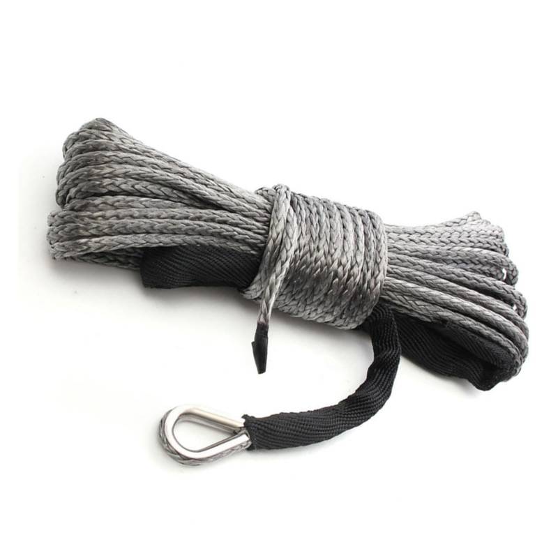 Hochleistungs-Abschleppgurt 6mm x 15M 11000LBS Windenseil ATV UTV Hochfeste synthetische Windenleine Kabel Seil Abschleppseil mit Mantel Grau for Off-Road von BAFEIYA