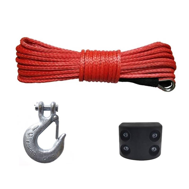 Hochleistungs-Abschleppgurt 7700LBs Windenleine Kabel Seilwinden Abschlepphaken Stopper Gummi for ATV SUV UTV Truck Offroad Zubehör Windenseil Abschleppgurt(1 Set red) von BAFEIYA