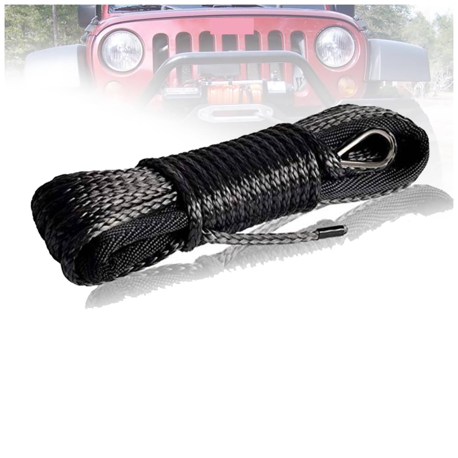 Hochleistungs-Abschleppgurt 8 mm x 45 m Synthetisches Windenseil/Seil UHMWPE-Seilwindenseil, Sicherheitszuggurt for 4x4 4WD ATV UTV SUV Offroad(Noir) von BAFEIYA