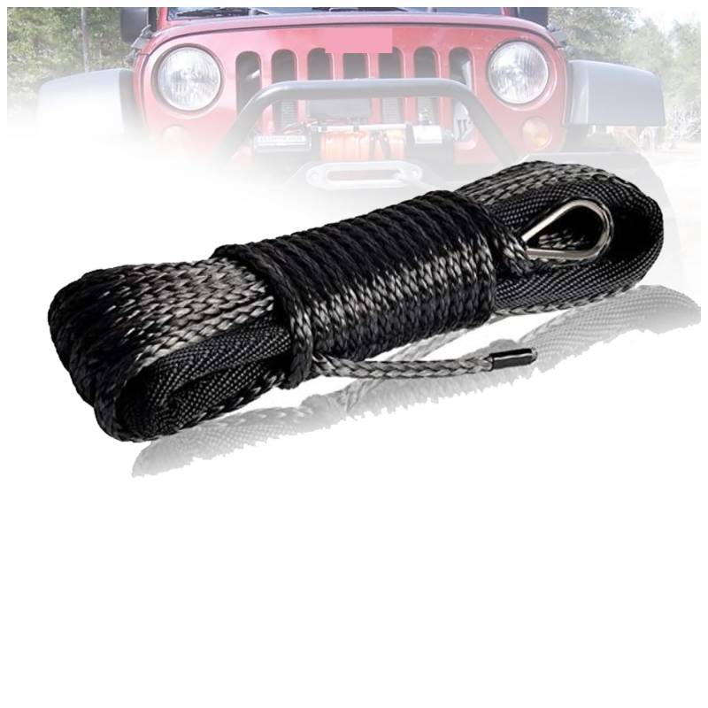 Hochleistungs-Abschleppgurt 8 mm x 45 m Synthetisches Windenseil/Seil UHMWPE-Seilwindenseil, Sicherheitszuggurt for 4x4 4WD ATV UTV SUV Offroad(Noir) von BAFEIYA