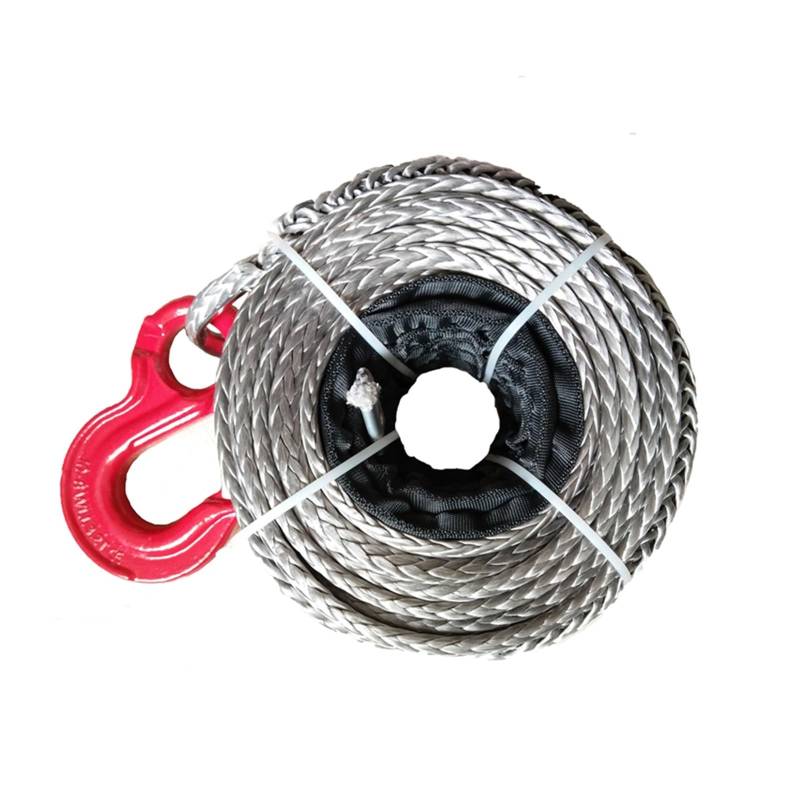 Hochleistungs-Abschleppgurt Windenleine UHMWPE-Seil, 10 mm * 28 m synthetische Windenleine/UHMWPE-Seil mit WLL 2T-Haken(Grey) von BAFEIYA