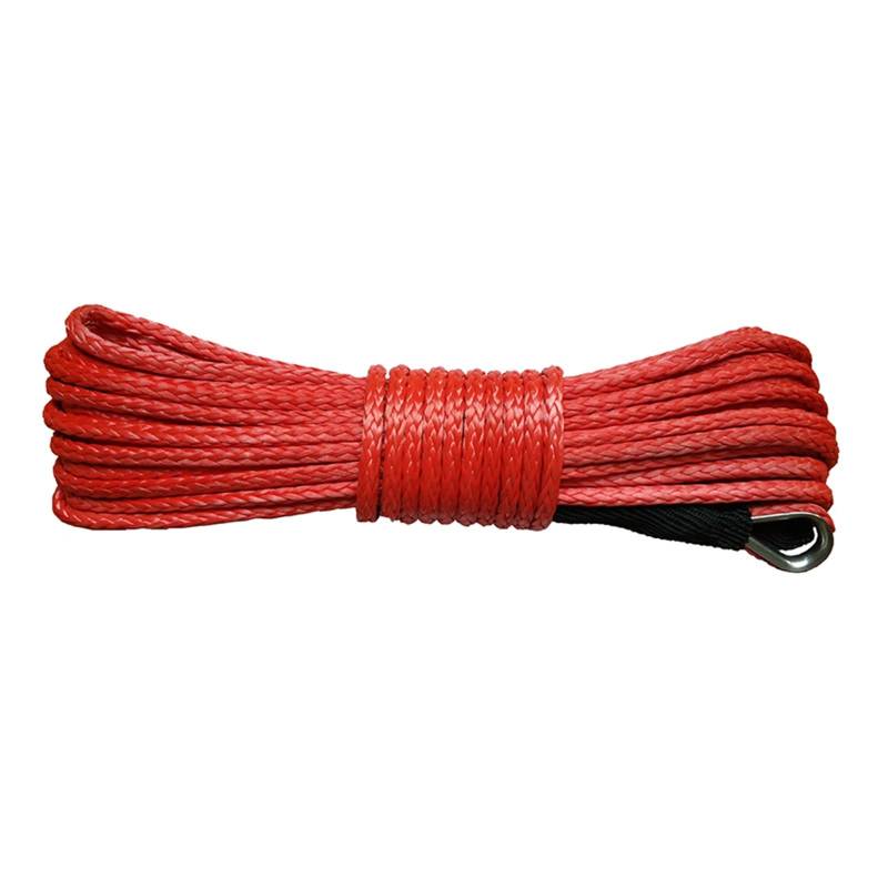 Hochleistungs-Abschleppgurt Windenseilleitungskabel, 8 mm x 28 m, Synthetisches Windenseil/Seil UHMWPE-Kabel for 4x4 4WD ATV Utv SUV Offroad(Rood) von BAFEIYA