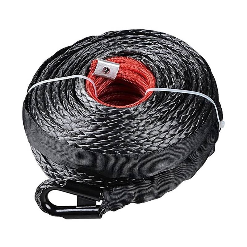 Hochleistungs-Abschleppgurt Windenseilschnur-Leitungskabel mit Mantel 9,5 mm Synthetisches Abschleppseil 29 m Autowasch-Wartungsschnur for ATV UTV Off-Road(9.5mm x 25M) von BAFEIYA