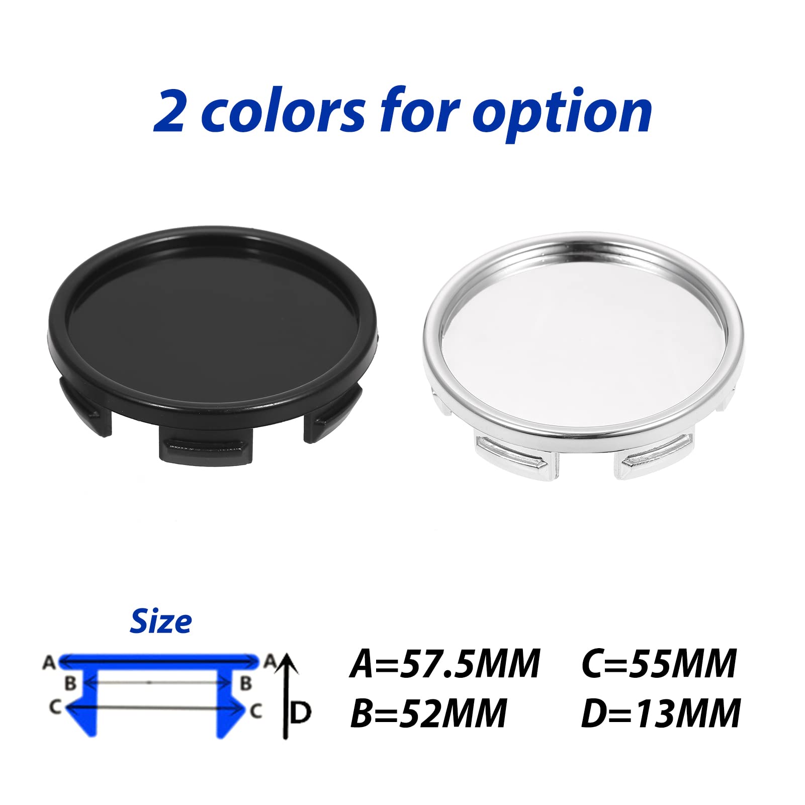 57,5 Mm Hub Center Caps, 4PCS Universal Car Wheel Center Caps, Einfache Installation, Stilvolles Design, ABS -Material, Leichte Verpackung, 55 -Mm Fahrzeug Hub Kappen (Black) von BAFOVY