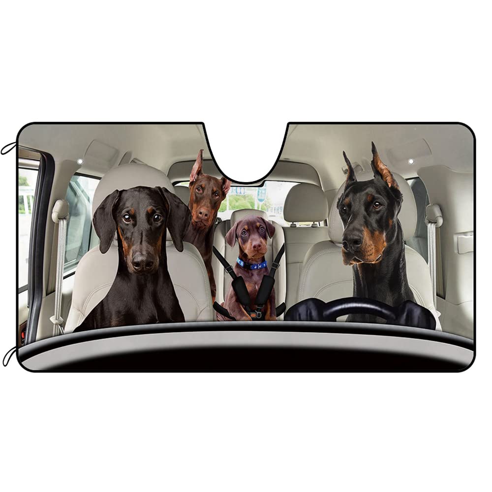 BAGEYOU Auto Front Windschutzscheibe Sonnenschutz Dobermann Hund Dekor Fahrzeug Sonnenschutz Visier UV Strahlen Reflektor Sonnenschutz Halten Fahrzeug kühl, 140 x 76 cm von BAGEYOU