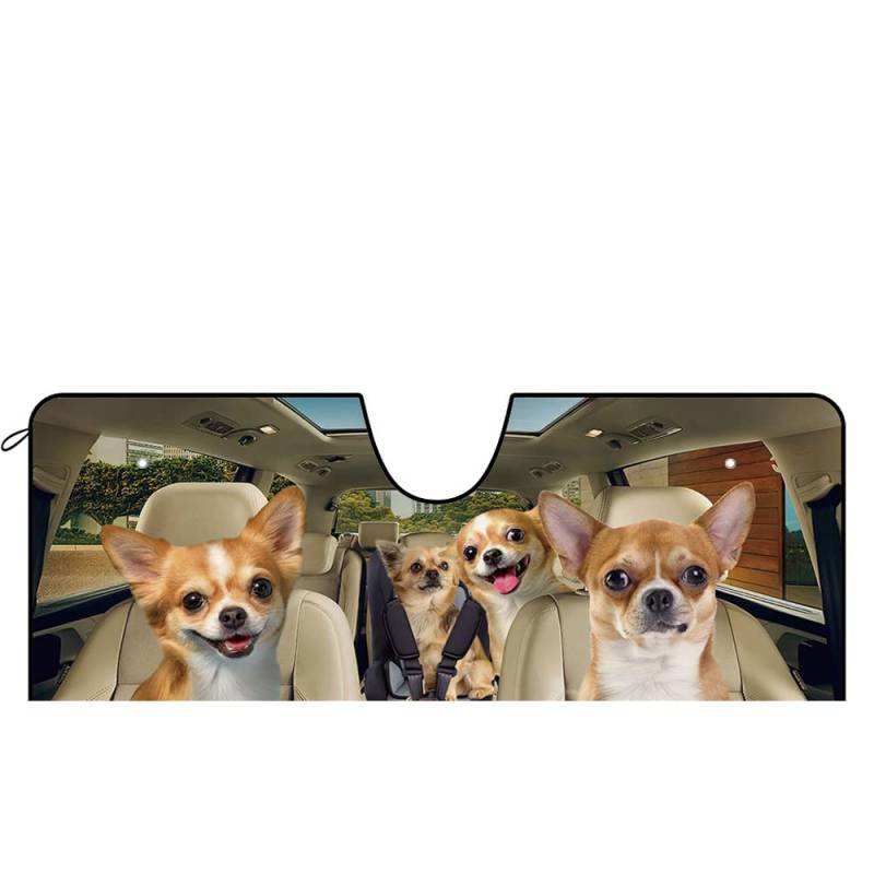 BAGEYOU Auto Front Windschutzscheibe Sonnenschutz Entzückender Chihuahua Hunde Dekor Fahrzeug Sonnenschutz Visier UV-Strahlen Reflektor Sonnenschutz Hält Fahrzeug kühl, 140 x 76 cm von BAGEYOU