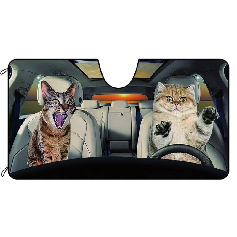 BAGEYOU Hunde-Auto-Windschutzscheibe Sonnenschutz für ägyptische Katze und amerikanische Kurzhaar Dekor Fahrzeug-Sonnenschutz, UV-Strahlen-Reflektor Sonnenschutz, hält das Fahrzeug kühl, 140 x 76 cm von BAGEYOU