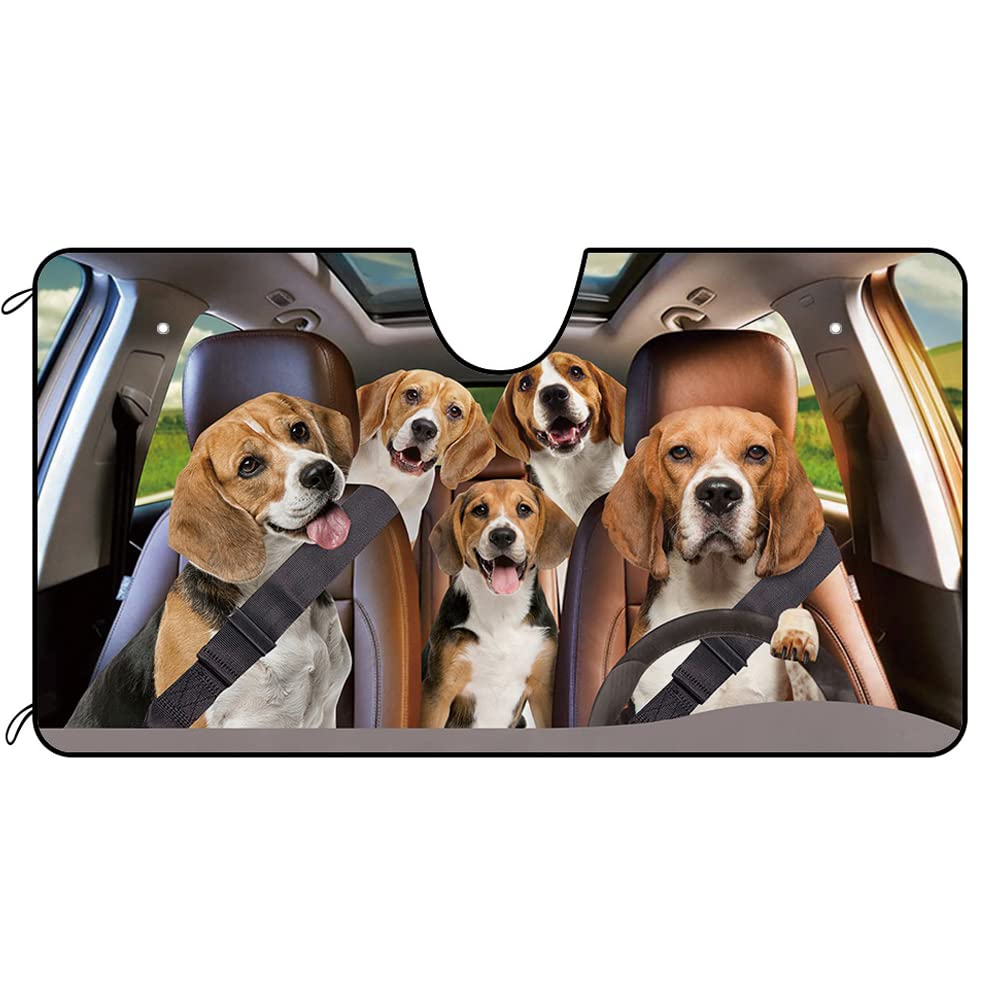 BAGEYOU Hunde-Auto-Windschutzscheiben-Sonnenschutz, niedliches Beagle-Dekor, Fahrzeug-Sonnenschutz, UV-Strahlen-Reflektor, Sonnenschutz, hält das Fahrzeug kühl, 140 x 76 cm von BAGEYOU