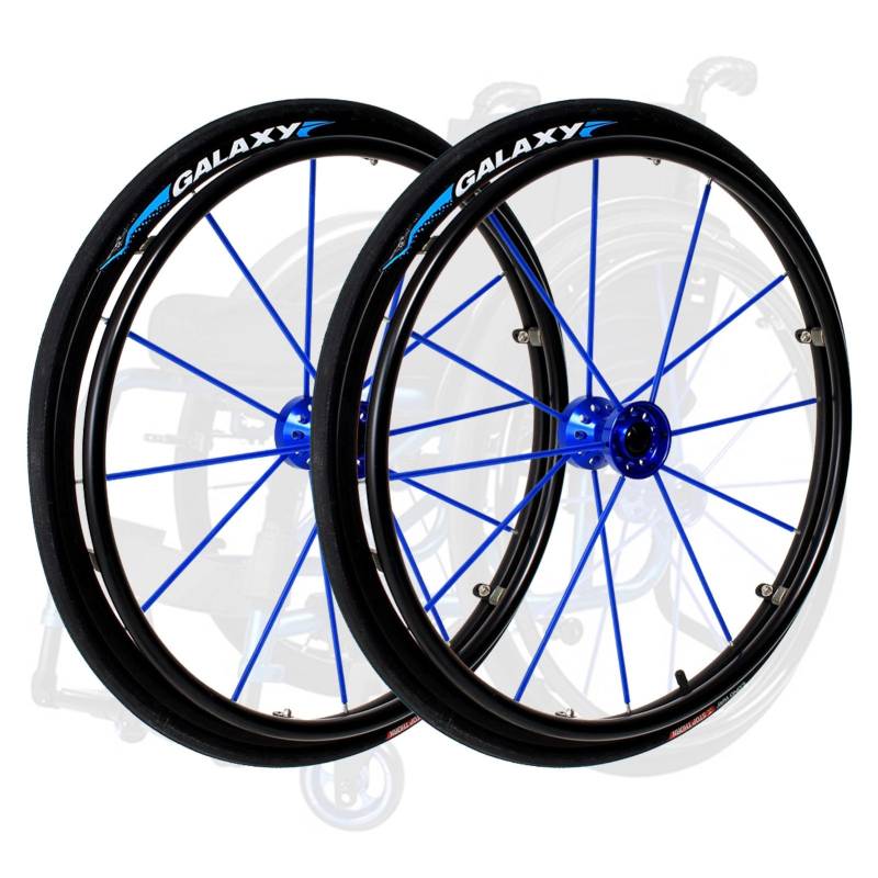 2 Stück SportRollstuhlräder, 24 Zoll Aufblasbare Ersatzräder Zubehör Rollstuhlrader Hinten Maximale Belastung 120kg (Color : Blau, Size : 60cm/24in) von BAHELS