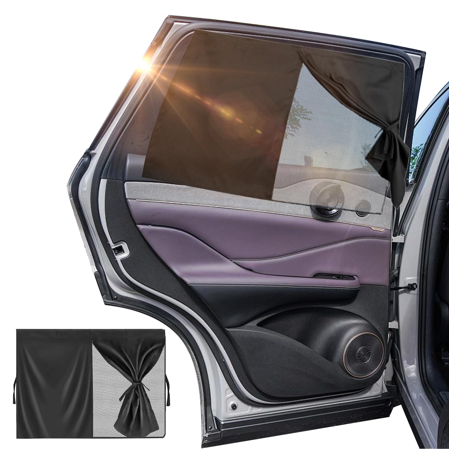 Auto Sonnenschutz mit UV, 2 Stück Auto UV Schutz Sonnenblende, Universal Sonnenblende Auto Netz, Magnetisch Doppelschicht Auto Sonnenschutz Vorhang, für Schützt Baby, Kinder, Erwachsene Haustiere von BAISHUWU