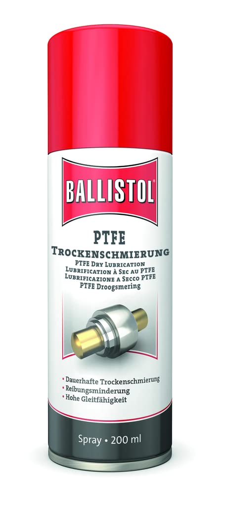 BALLISTOL PTFE Trockenschmierung Spray 200ml – Dauerhafte Trocken-Schmierung mit hoher Gleitfähigkeit - Reibungsminderung von BALLISTOL