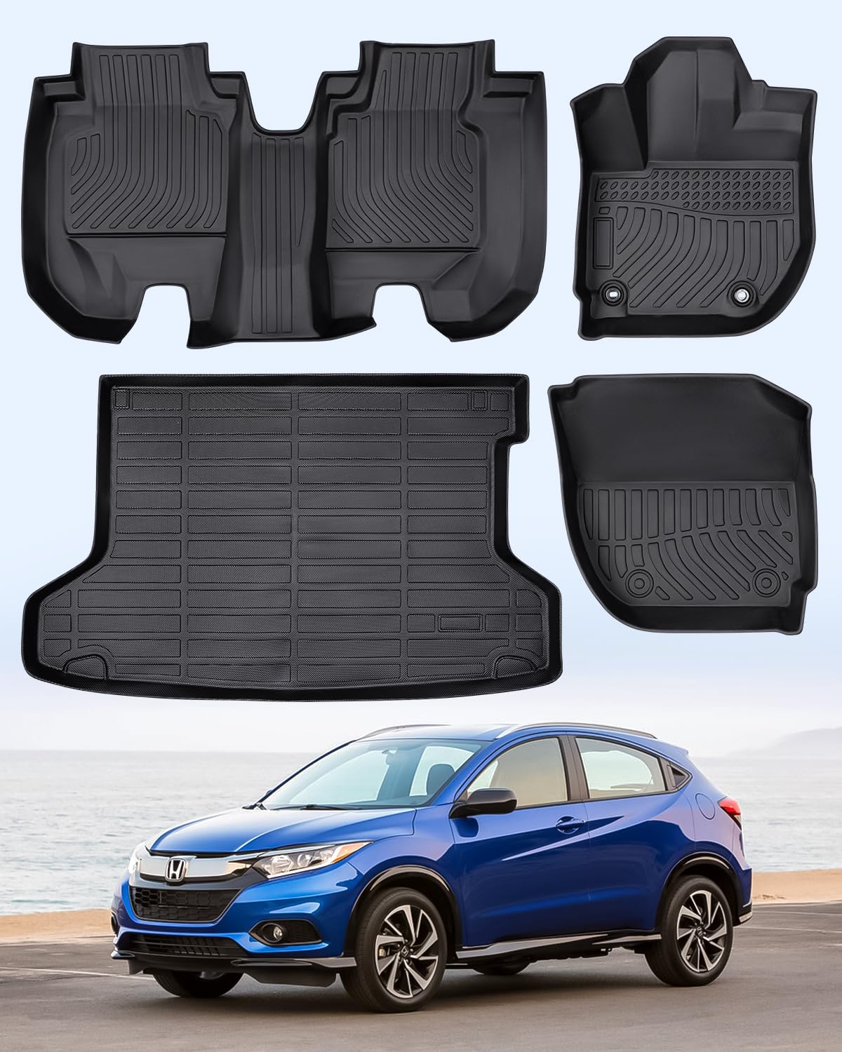 BAMACAR Für Honda HRV Fußmatten Cargo Liner 2016–2022 (FWD 4 Stück) Allwettergummi für Honda HRV Bodenbelag Kofferraummatte 2016 2017 2018 2019 2020 2021 2022 Honda HRV-Zubehör Ories von BAMACAR