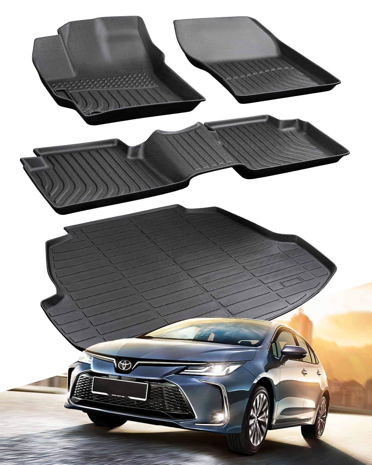 BAMACAR Für Toyota Corolla 2020 2021 2022 Fußmatten (TPE), 2020–2022 Allwetterschutz, 2 Reihen und Kofferraumwanne, schwarzes Gummi, 4 Stück von BAMACAR