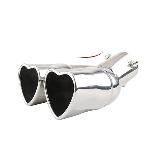 Auspuffblende,Endrohr Auspuffblende Universal-Auto-Auspuffendrohr in Herzform, 2,5 Zoll, Herzkante, Edelstahl, Auslass-Schalldämpferspitze(Curved silver) von BANGHA