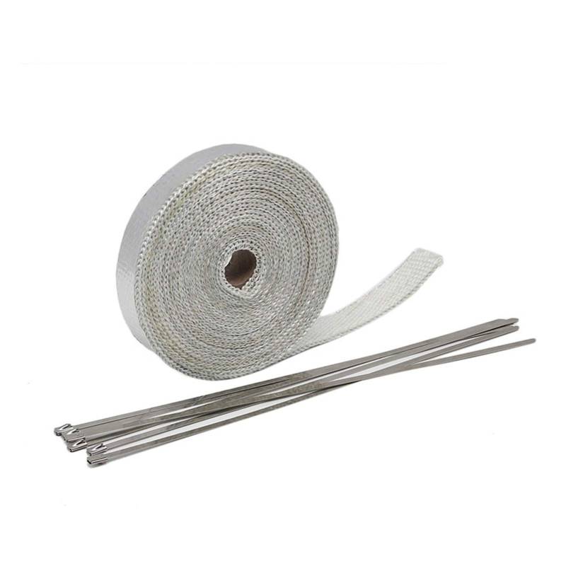 Hitzeschutzband Auspuff,Auspuffband 5/10 / 15m Auto Moto Wärmeschild Wrap Turbo Auspuff Wärmeband Wrap Pipe Wrap Shields Verteiler Header Isolationstuch Rolle(10m silver) von BANGHA