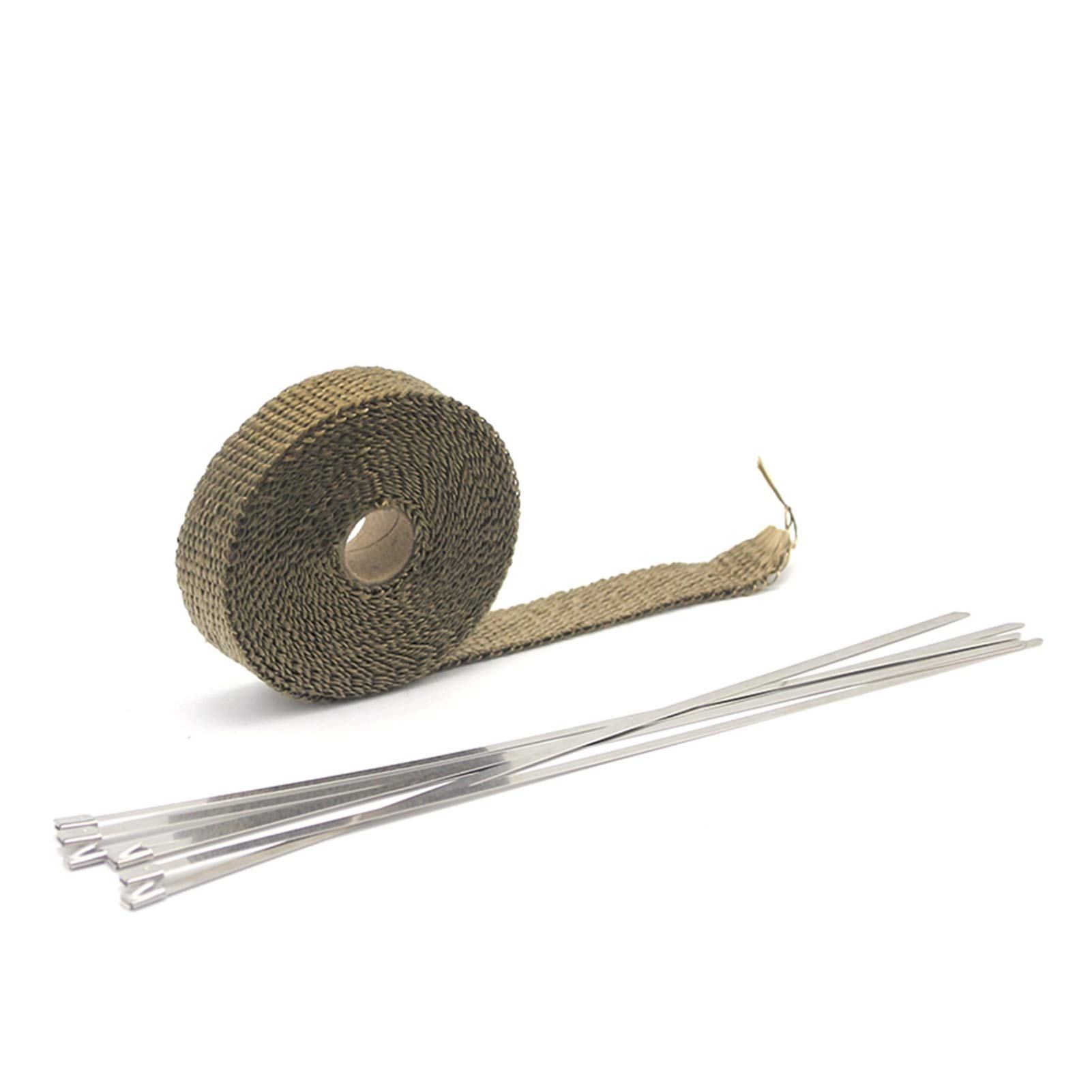 Hitzeschutzband Auspuff,Auspuffband 5/10 / 15m Auto Moto Wärmeschild Wrap Turbo Auspuff Wärmeband Wrap Pipe Wrap Shields Verteiler Header Isolationstuch Rolle(5m titanium) von BANGHA