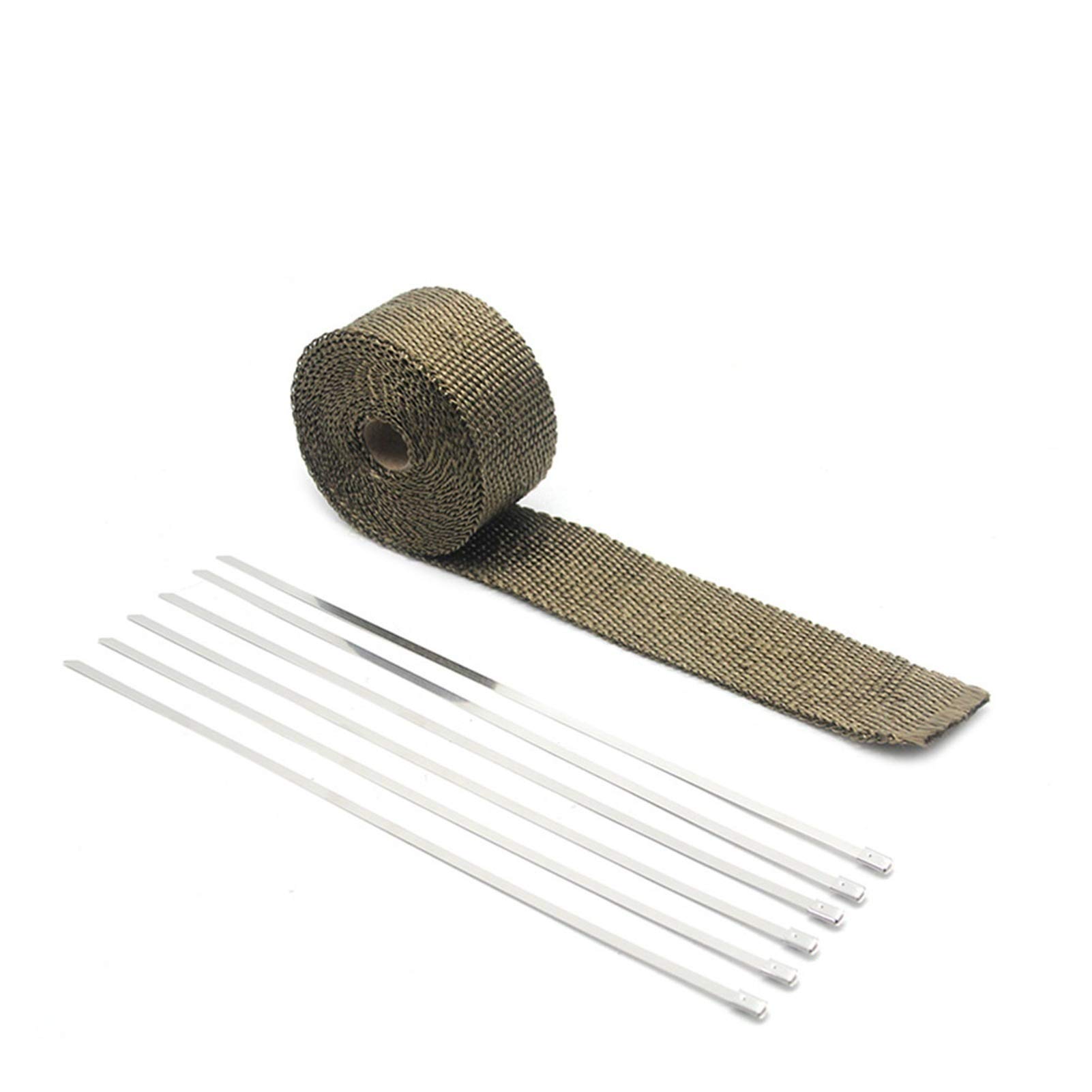 Hitzeschutzband Auspuff,Auspuffband 5 cm * 5m 10m 15m Ti/Schwarz Auspuff Whar Wrap Wurfwalze für Motorrad Fiberglas Hitzeschild Klebeband mit rostfreien Krawatten(10M Ti) von BANGHA