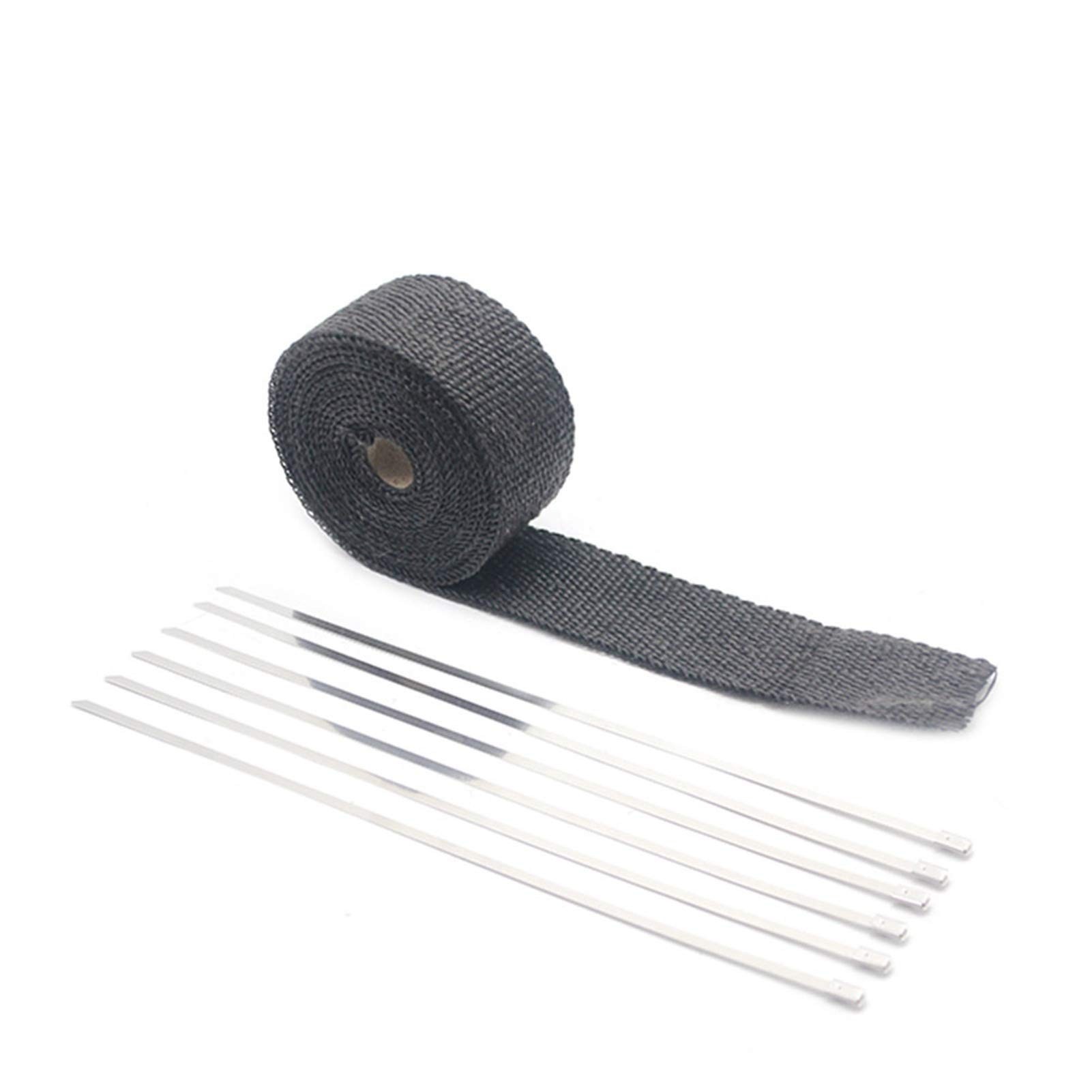 Hitzeschutzband Auspuff,Auspuffband 5 cm * 5m 10m 15m Ti/Schwarz Auspuff Whar Wrap Wurfwalze für Motorrad Fiberglas Hitzeschild Klebeband mit rostfreien Krawatten(5M Black) von BANGHA