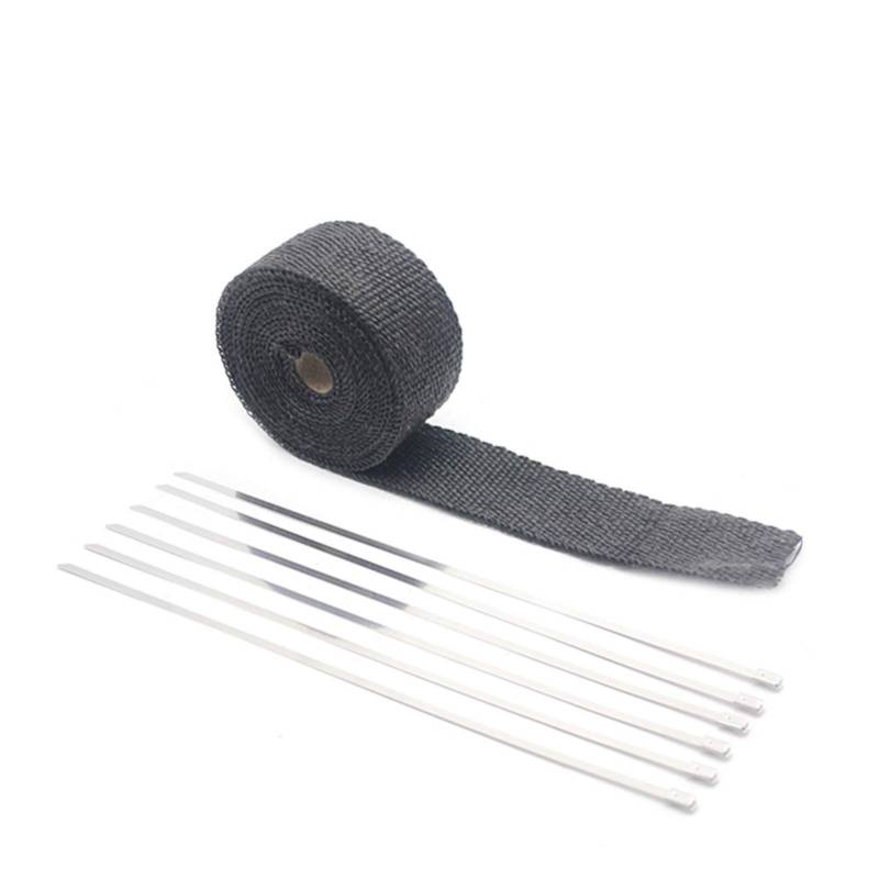 Hitzeschutzband Auspuff,Auspuffband 5 cm * 5m 10m 15m Ti/Schwarz Auspuff Whar Wrap Wurfwalze für Motorrad Fiberglas Hitzeschild Klebeband mit rostfreien Krawatten(5M Black) von BANGHA