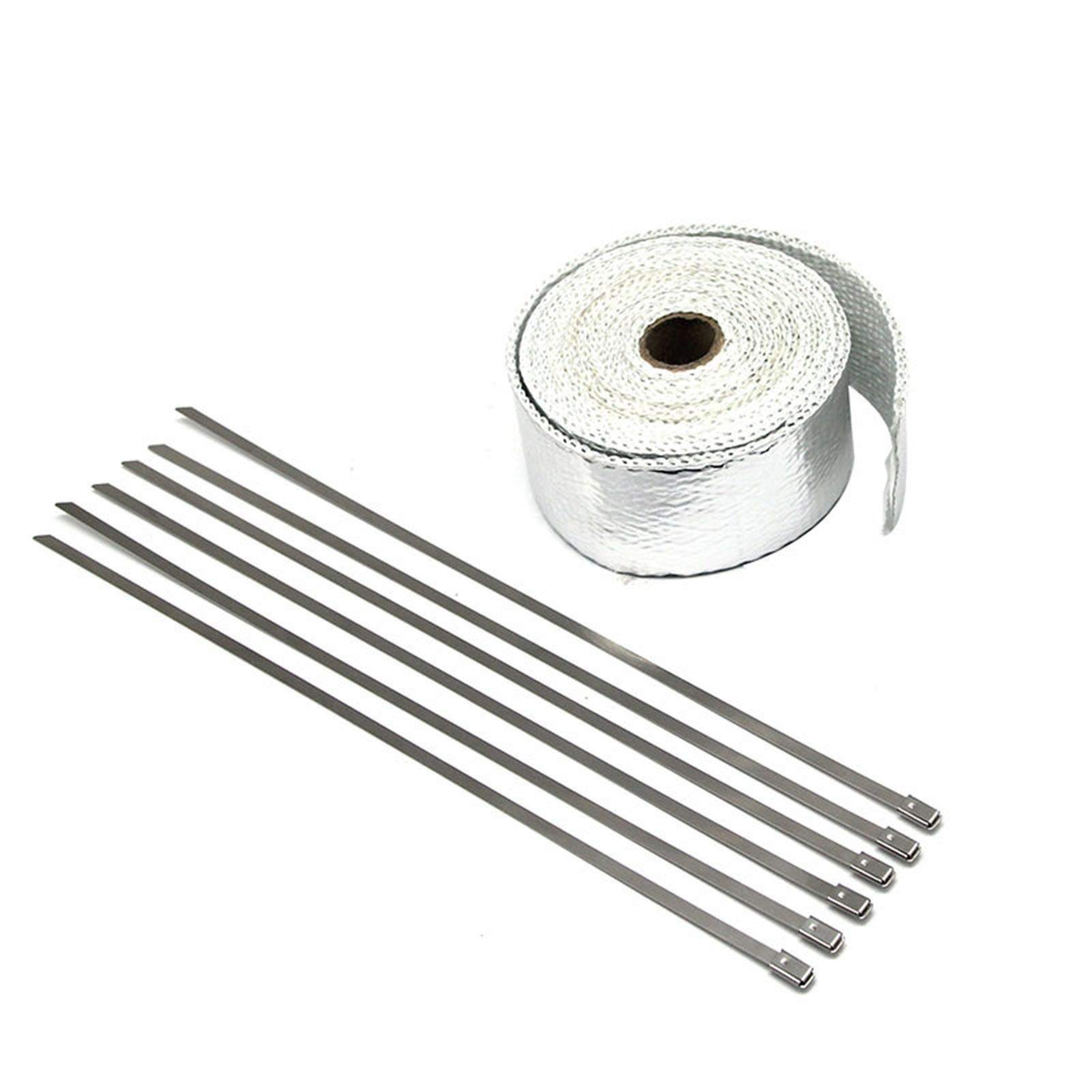 Hitzeschutzband Auspuff,Auspuffband 5 cm * 5m 10m 15m Ti/Schwarz Auspuff Whar Wrap Wurfwalze für Motorrad Fiberglas Hitzeschild Klebeband mit rostfreien Krawatten(5M Silver) von BANGHA