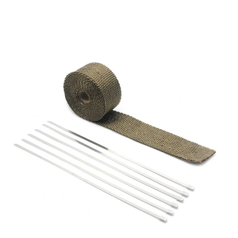 Hitzeschutzband Auspuff,Auspuffband 5 cm * 5m 10m 15m Ti/Schwarz Auspuff Whar Wrap Wurfwalze für Motorrad Fiberglas Hitzeschild Klebeband mit rostfreien Krawatten(5M Ti) von BANGHA