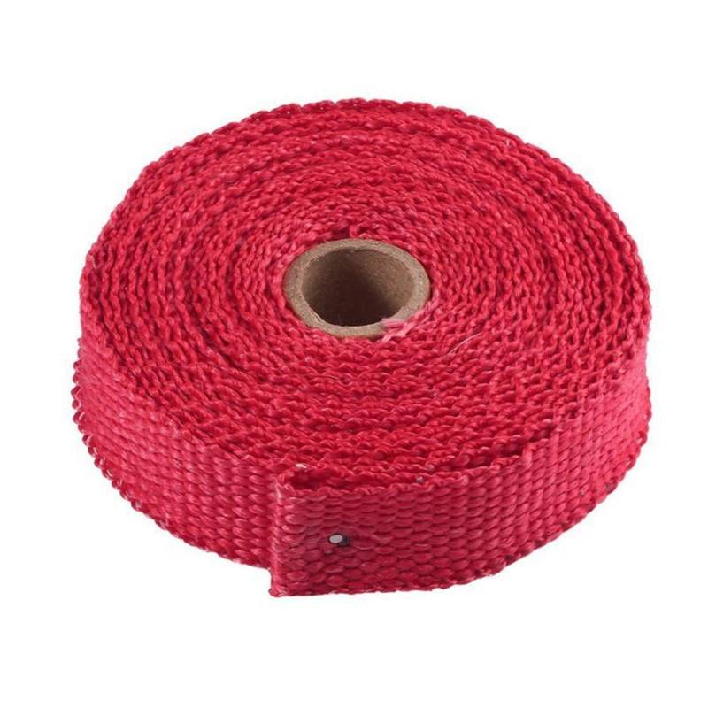 Hitzeschutzband Auspuff,Auspuffband 5m Auspuff-Rohrtuch Glasfaserband Auto Auspuffrohr Wrap Isolation Baumwolltuch Dämmung Wärmegewickelte Band(Red) von BANGHA