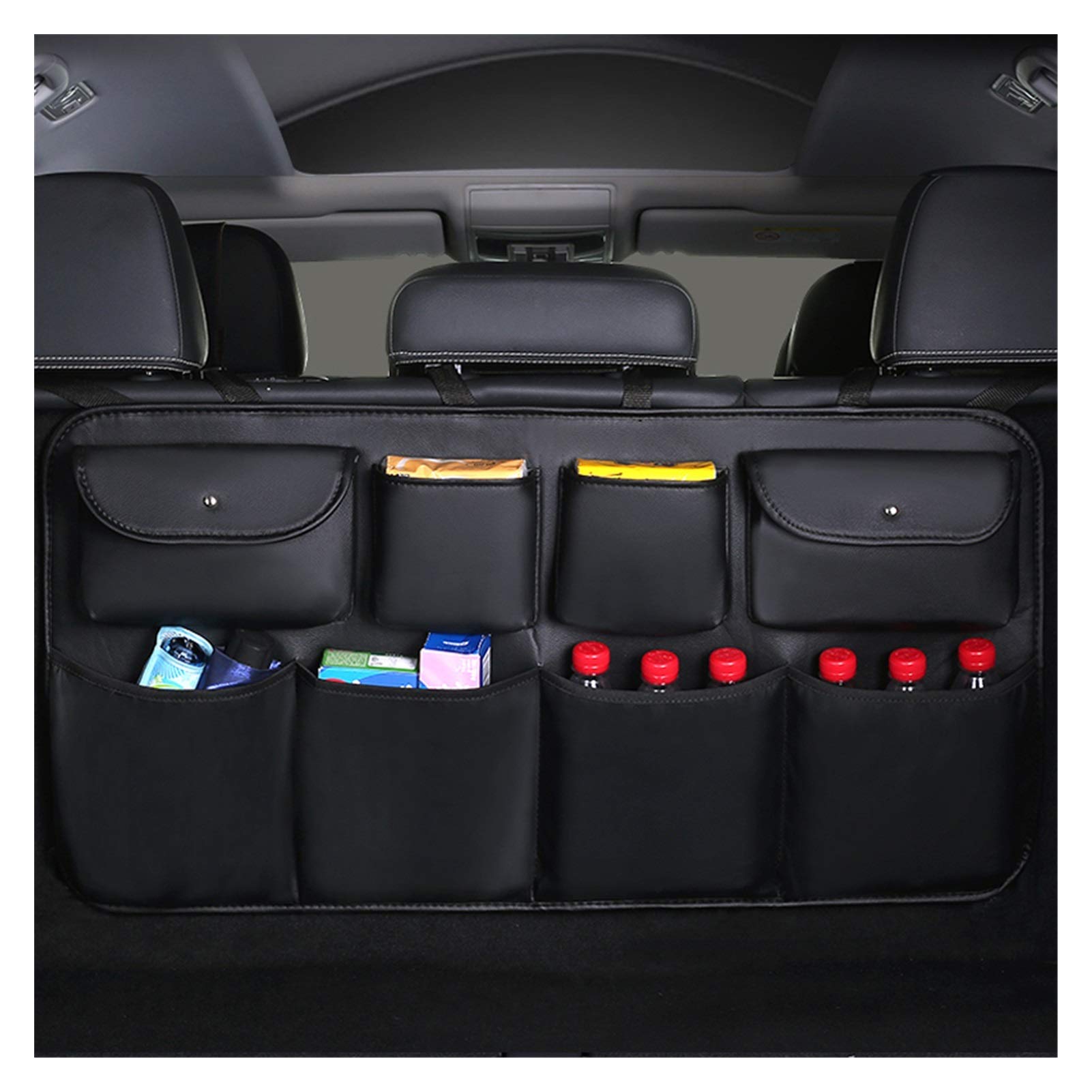 Kofferraum Organizer Auto PU-Leder-Auto-Rückseite Rückseite Aufbewahrungstasche Multi-Use-Autokofferraum-Organizer Auto-Storing Aufräumen Auto-Innen-Zubehör (Color Name : Black with net) von BANGHA