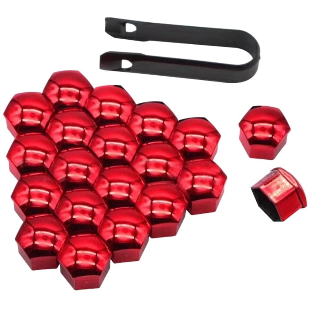 Radschraubenkappen,Padmutterkappen 20 stücke Auto Radmutterkappen Auto Nabe Schraube Abdeckung 17/19 / 21mm Universal Radmutter Bolzen Abdeckkappe + Entfernung Werkzeug 2 Farben(Red 21MM) von BANGHA