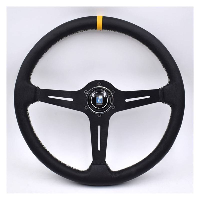 Sportlenkrad 380mm/ 15 Zoll Racing Auto Echtes Leder Drifting Lenkrad Rallye Sportlenkrad (Color : Black) von BANGHA